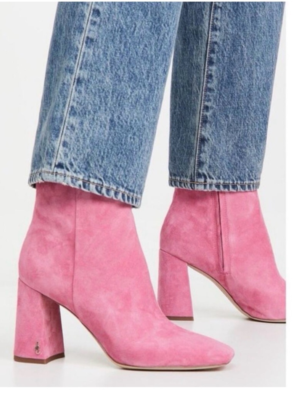 Sam Edelman Pink Suede Block Heel Ankle Boots